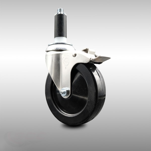 5 Inch 316SS Soft Rubber Swivel 1 Inch Expanding Stem Caster Lock Brake SCC